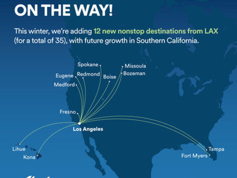 Alaska Airlines adds 12 new destinations in 2020 from LAX