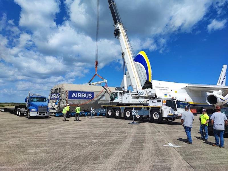 Antonov Airlines continues aerospace transportation with civil Airbus defense and space communications satellite for launch by Space X