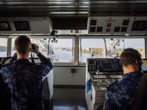 A new Combat Support Ship for the Royal Netherlands Navy arrives at Damen Naval shipyard after successful sea trials