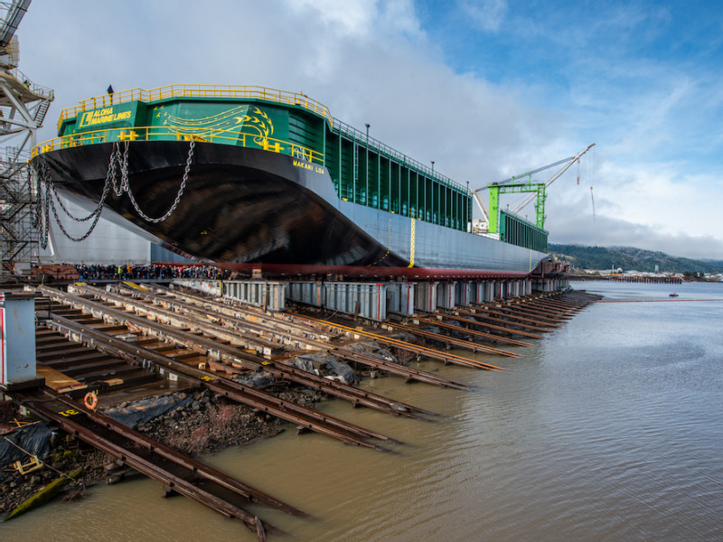 Aloha Marine Lines launches new barge built by Gunderson Marine & Iron