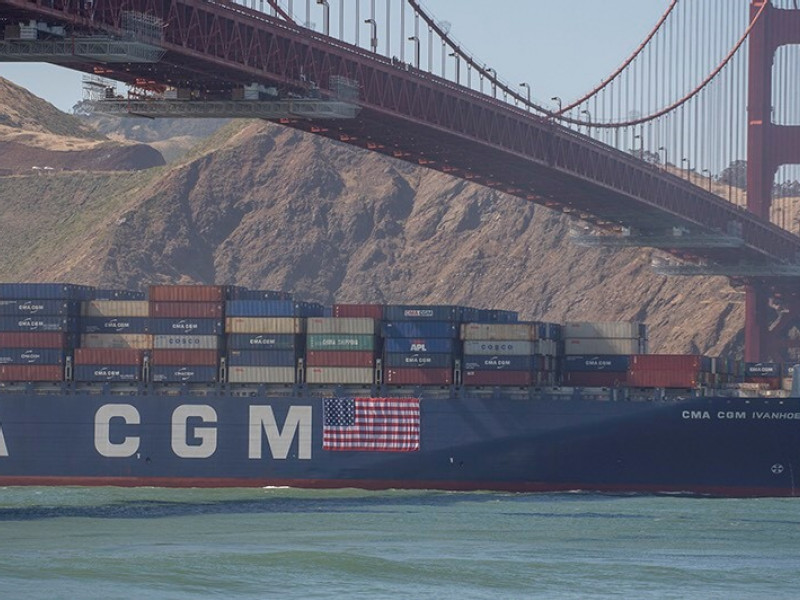 Port of Oakland hails Fourth of July with flag-waving ship