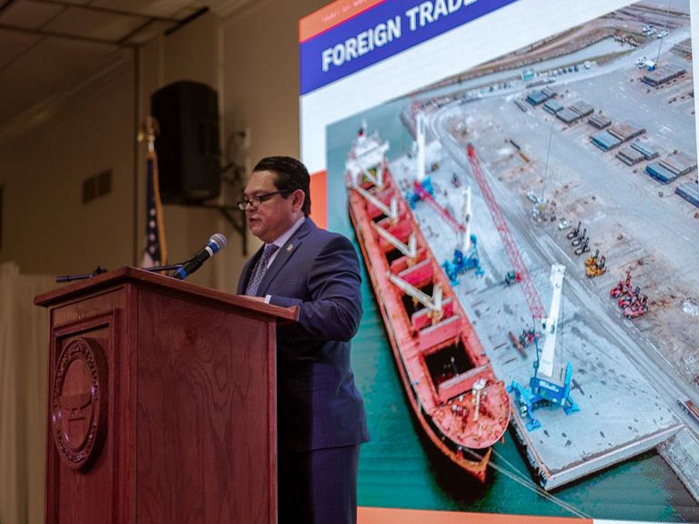 Brownsville Navigation District Chairman Sergio Tito Lopez delivers his remarks during the 2022 State of the Port Address held March 24, 2022, at the Rancho Viejo Convention Center in Rancho Viejo, TX.