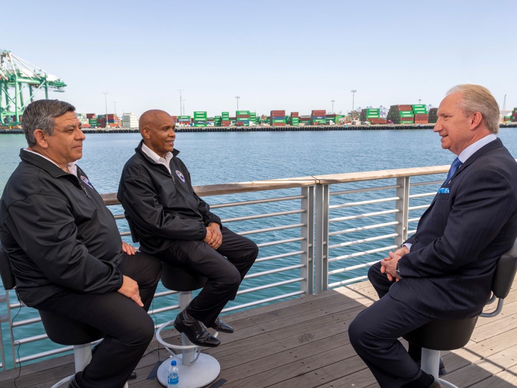 From left, ILWU Coast Committeeman Frank Ponce De Leon, ILWU International President Willie Adams and Port of Los Angeles Executive Director Gene Seroka.