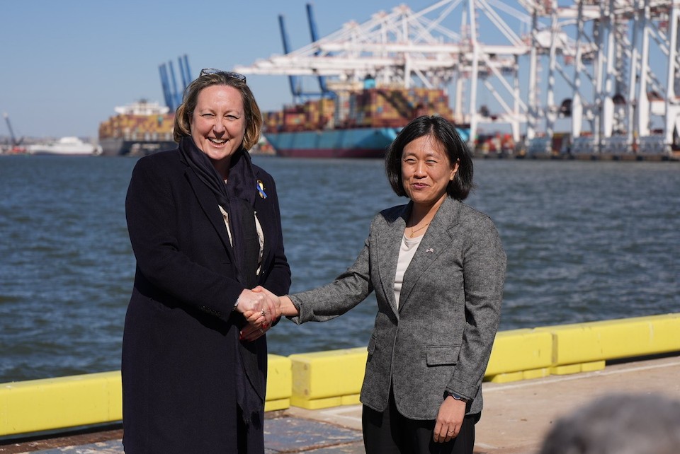 United States Trade Representative Katherine Tai today visited the Port of Baltimore with United Kingdom Secretary of State for International Trade Anne-Marie Trevelyan