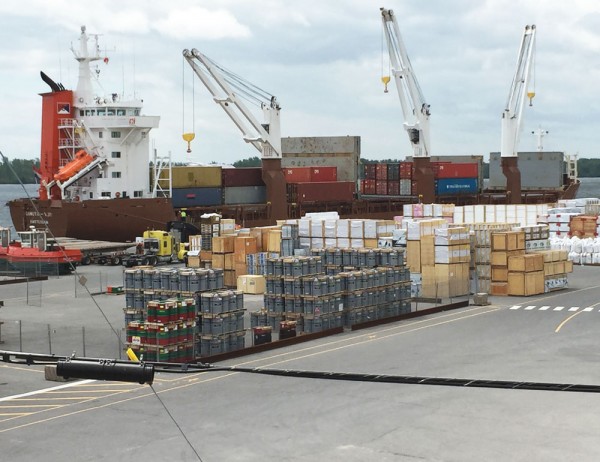 Spliethoff cargo vessel docked at Valport in Valleyfield, Quebec