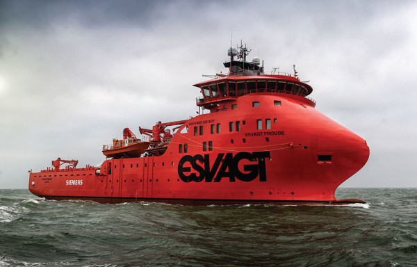 Esvagt A/S christened the industry’s first-ever purpose-built service operation vessel, which Siemens will use for the Butendiek wind farm in the North Sea off the German coast. 