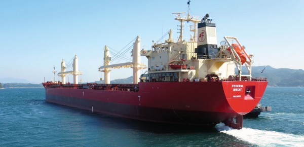 Fednav's newbuilding, the Federal Biscay, is equipped with a ballast water treatment system that is a first for ships transiting the GreatLakes. Fednav photo credit.