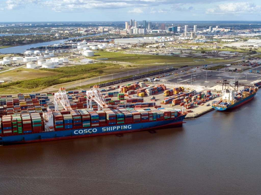 Trans-Pacific services, such as those of COSCO Shipping, are joining cross-Gulf offerings in adding to Port Tampa Bay container volumes.