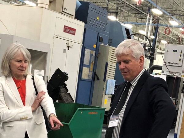 Aero Gear founder Doug Rose guided CT DEDC Commissioner Catherine Smith and other guests through the facility for an up-close look at the new space before viewing demonstrations of various aspects of the gearbox production process.