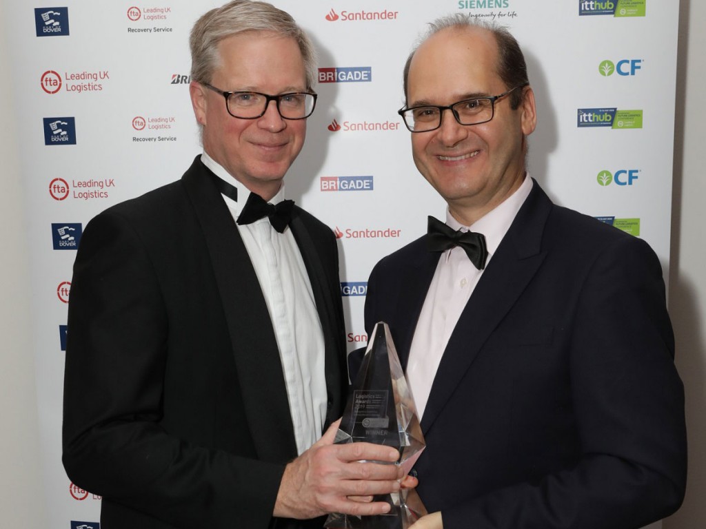 Michael Goodisman, Business Development Director, Antonov Airlines UK Office, (right) accepts Air Business of the Year Award on Behalf of Antonov Airlines at the FTA Awards 2019