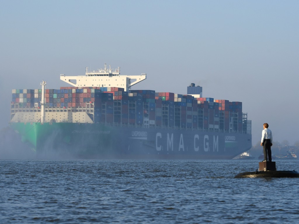 The CMA CGM is passing one of the 