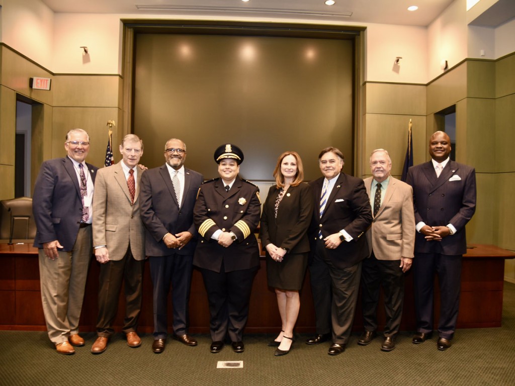 Vice-Chairman Jack C. Jensen, Jr., Secretary-Treasurer Joseph F. Toomy, Congressman Troy A. Carter Sr., Chief Melanie Montroll, President and CEO Port NOLA Brandy D. Christian, Commissioner Walter J. Leger, Jr., Chairman Charles H. Ponstein and Commissioner James J. Carter, Jr. during the ceremony.