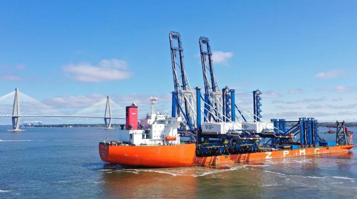 The Zhen Hua 36 arrived in Charleston today carrying two SC Ports’ ship-to-shore cranes for the Hugh K. Leatherman Terminal.