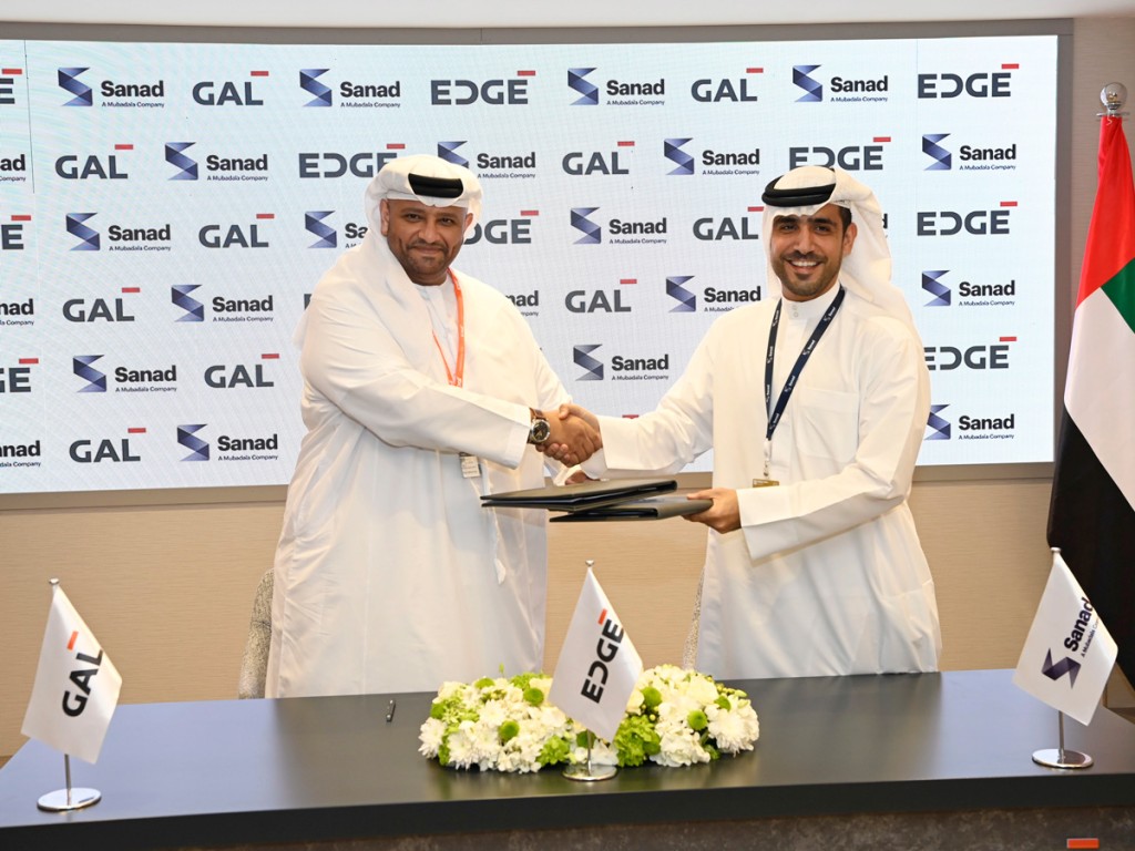 signing between Khalid Al Breiki, President of Mission Support at EDGE, and Managing Director of GAL, and Mansoor Janahi, Deputy Group CEO of Sanad, which took place at Dubai Airshow.