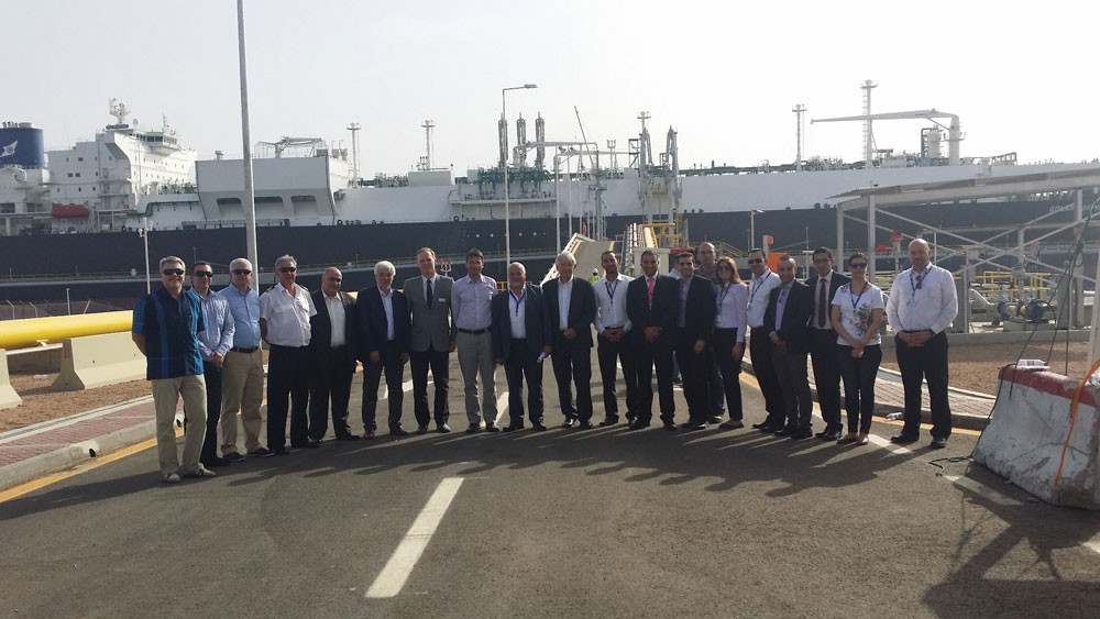 GAC Jordan Managing Director Ghassoub Kawar and Deputy General Manager, Ibrahim Attieh along with Lars Egeberg - Project Manager, Tor Jahren – Fleet Manager, Capt. Ivica Mirovic and other members of Golar Eskimo and GAC Jordan at the Aqaba port. 