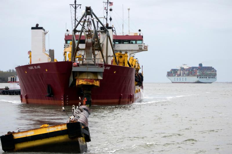 Hopper dredge Padre Island as seen working in the Port of Savannah shipping channel earlier this year. 