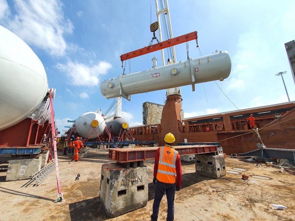 GS Express Logistics Sdn. Bhd. Malaysia (GS) completed the first two of four shipments for Calcasieu Pass LNG Export Terminal Project by RORO, barging