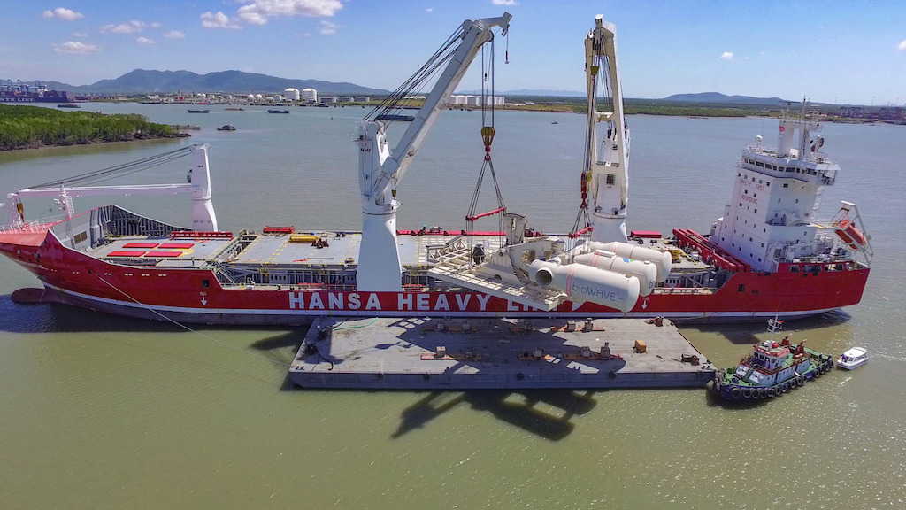 HANSA HEAVY LIFT has successfully installed a bioWAVE energy unit to help with construction of a new wave power plant