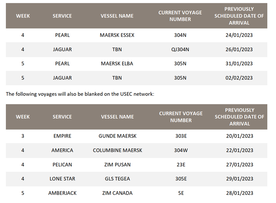 MSC 2023 Chinese New Year schedule update TransPacific network Air