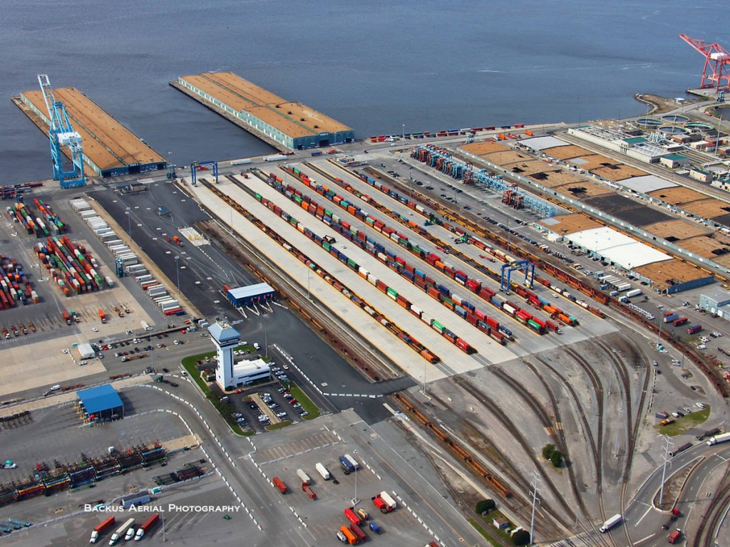 Aerial view of the Central Rail Yard at the Port of Virginia