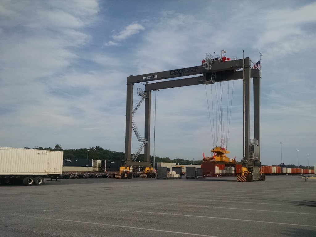  A similar gantry crane from the same manufacturer at CSX’s Chambersburg terminal. The cranes in Chicago will be a little shorter and not quite as wide between the legs.