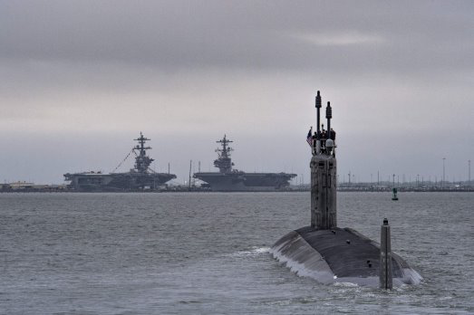 May 2018 -- USS Indiana departs for sea trials - Photo: John Whalen - Huntington Ingalls Industries