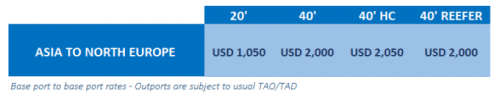 CMA CGM FAK rates - from Asia to North Europe in March