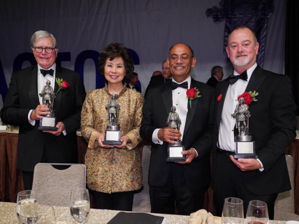 From Left: Joseph Pyne, Chairman of the Board of the Kirby Corporation; The Honorable Elaine L. Chao, U.S. Secretary of Transportation; Anil Mathur, President and CEO of Alaska Tanker Company; and James Given, President of Seafarers International Union Canada