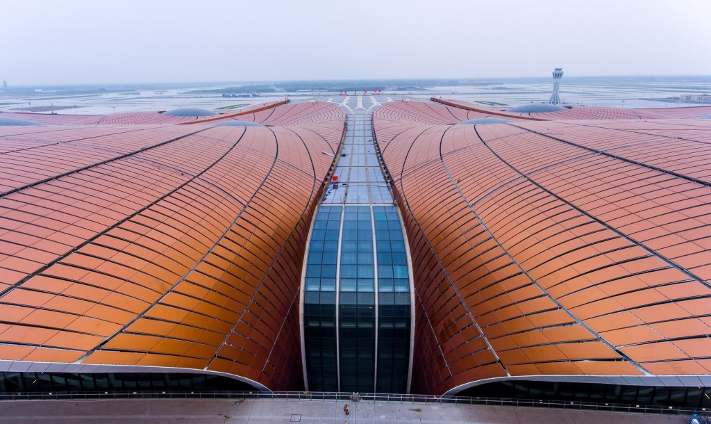 The roof of the new Beijing Daxing International Airport. Photographer: STR/AFP via Getty Images