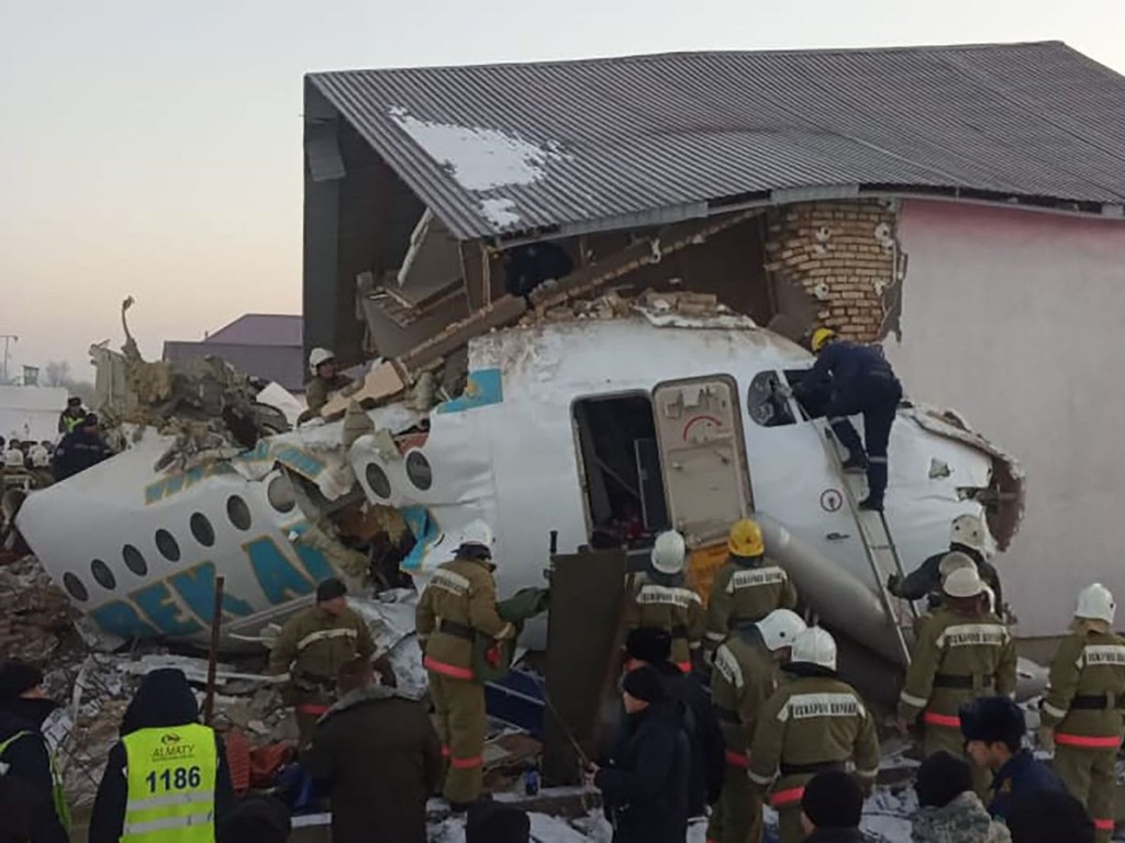 The crash site of the Bek Air aircraft near Almaty on Dec. 27. Source: TASS via Getty Images