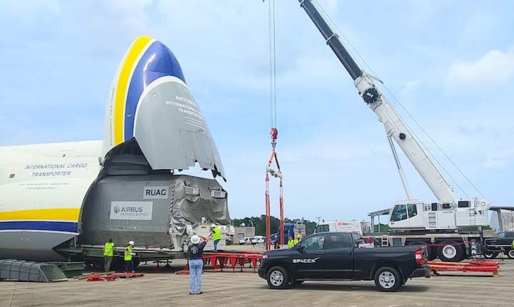 Antonov Airlines AN-124-100 direct flight landed at Florida’s NASA Shuttle Landing Facility to deliver the Airbus Defence & Space’s satellite for its first launch with SpaceX.