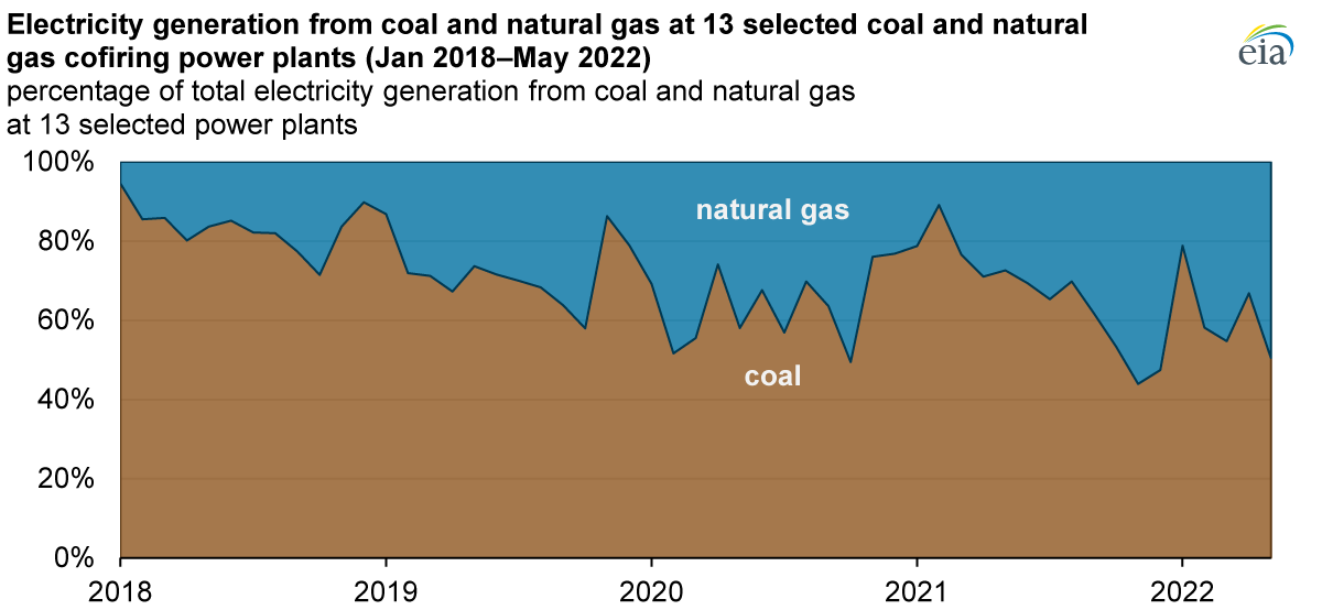 electricity generation from coal and natural gas at 13 selected power plants