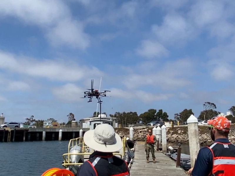 Coastal Trident participants test the Naviator, the first multi-domain air/water drone.