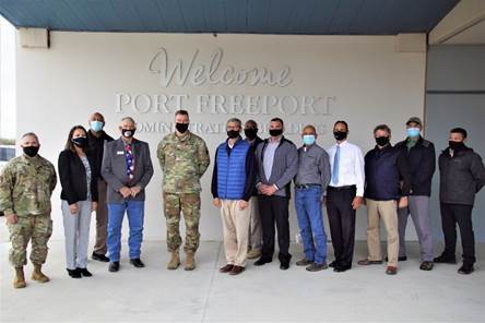 Port Freeport hosts USACE Brig. Gen. Beck, Pete Perez, and Col. Vail, and other officials.