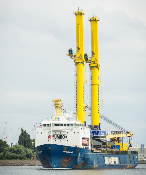 Two Liebherr mobile harbour cranes LHM 800 on their 13,000 kilometres journey to Montevideo, Uruguay.