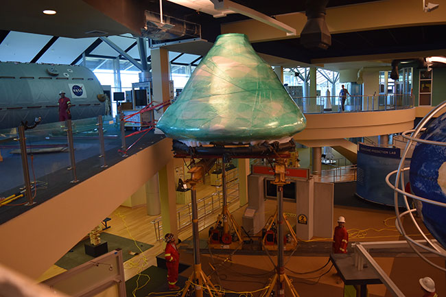 Raising the capsule to the second floor of the Infinity Science Center