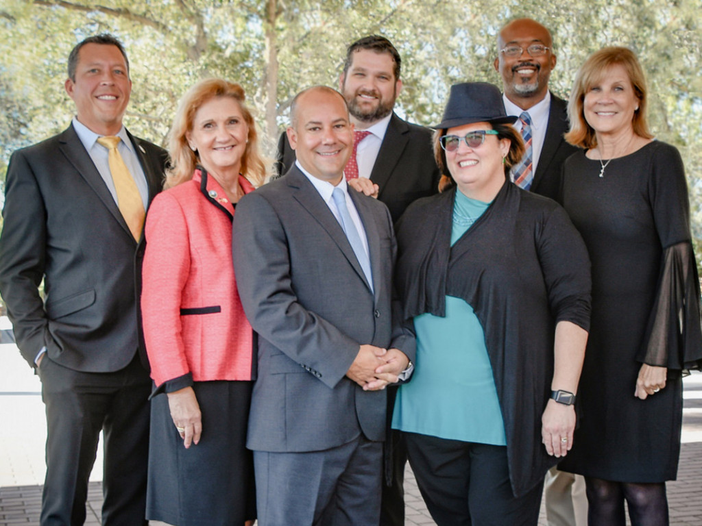 Members of the Manatee County Port Authority board are, from left, George Kruse, member; Vanessa Baugh, member; Kevin Van Ostenbridge, member; James Satcher, second vice chairman; Misty Servia, first vice chairwoman; Reggie Bellamy, chairman; and Carol Whitmore, third vice chairwoman.