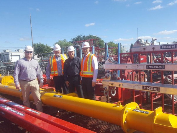 (left to right): Malcolm Peacock, of Modulift, with Jean-Louis Lapointe, of Guay Cranes, Luke Habza, of Equipment Corps, and Jean-Francois Houde, also of Guay.