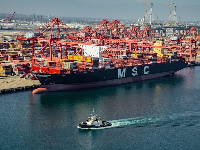 MSC Jewel is shown here berthed at Total Terminals International Pier T at the Port of Long Beach.