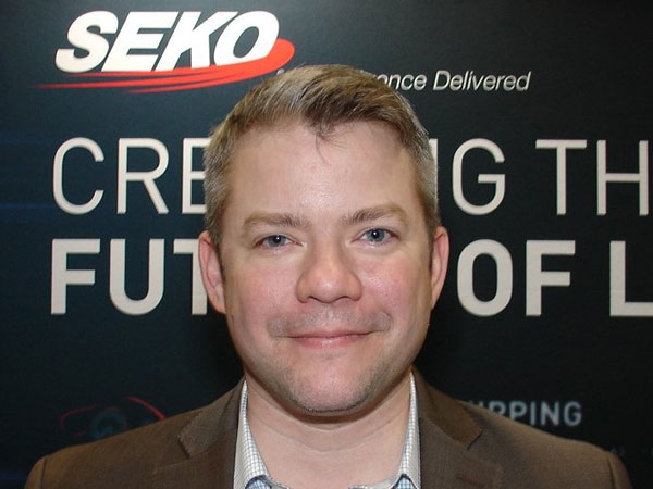 At the Retail Industry Leaders Association’s LINK 2019 supply chain conference, Brian Bourke, SEKO Logistics’ vice president of marketing, extols virtues of his firm’s partnership with Easyship. (Photo by Paul Scott Abbott, AJOT)