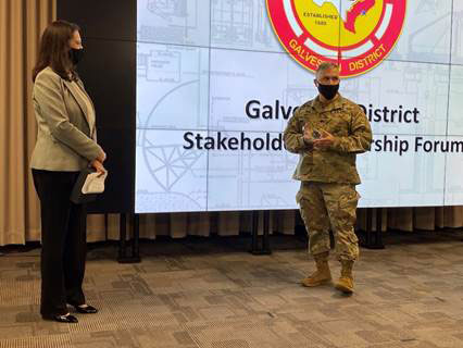 TPA President Phyllis Saathoff presents Port Person of the Year award to Col. Timothy R. Vail, USACE Galveston District Commander.