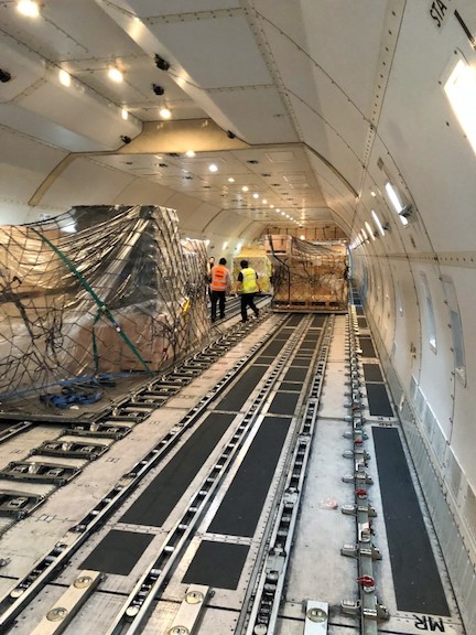 The artworks get loaded on to the Cargolux Boeing freighter used to fly the valuable shipment